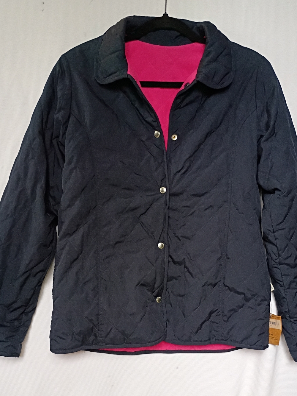 NWT Lands' End Reversible Quilted Jacket in Navy with Pink